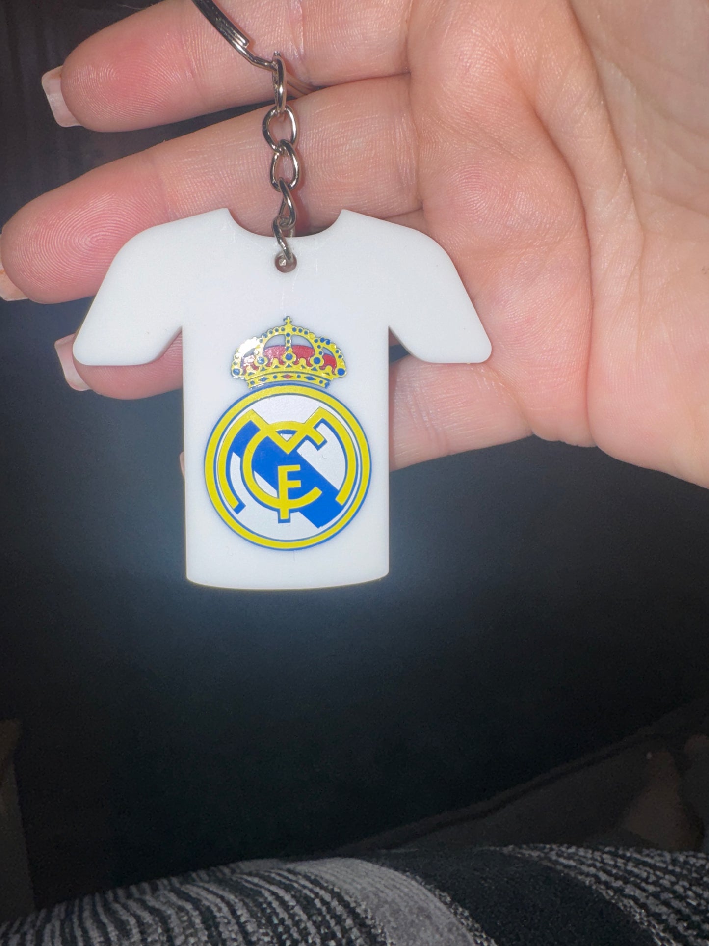 White acrylic Madrid theme keychain