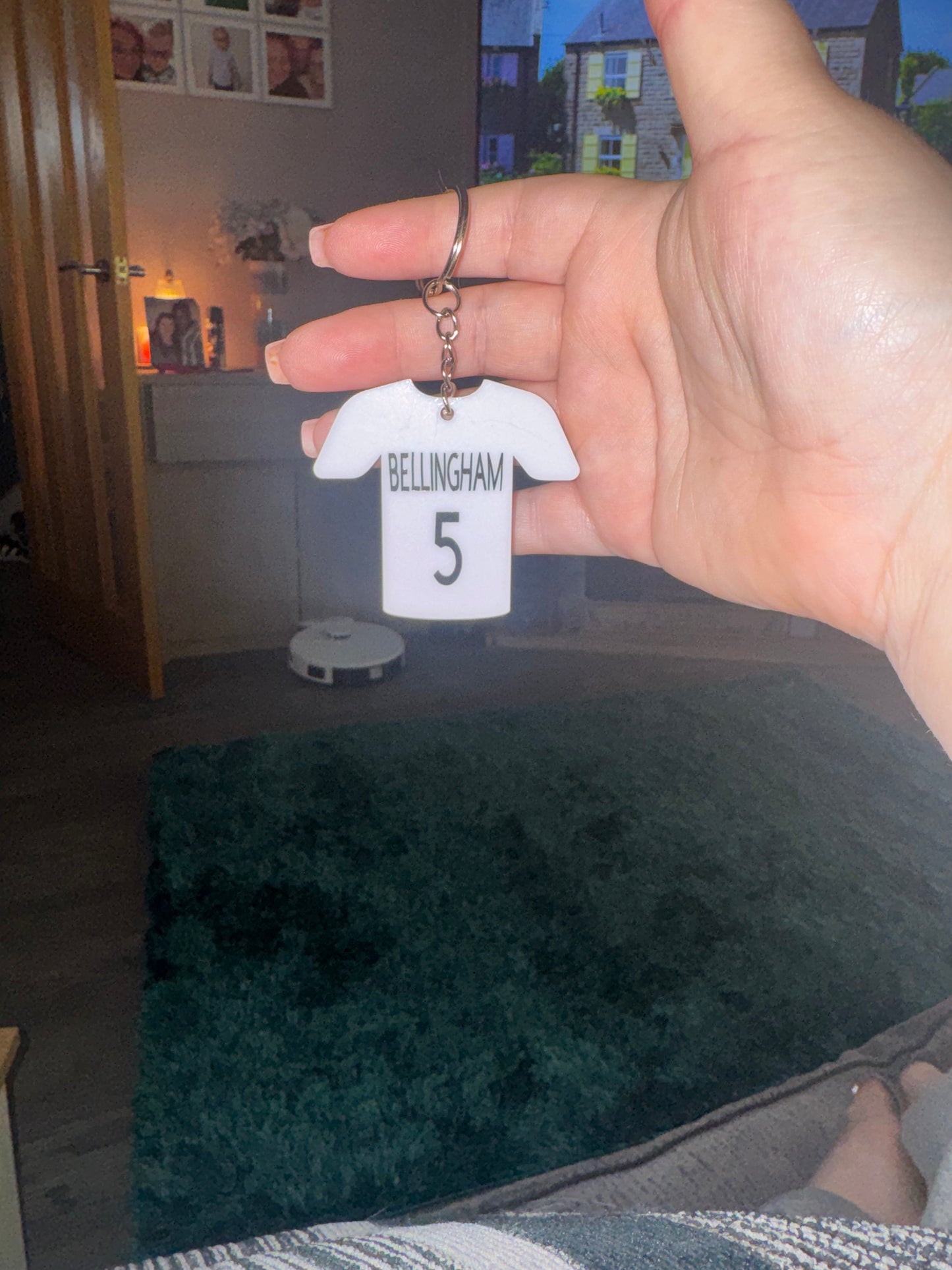 White acrylic Madrid theme keychain