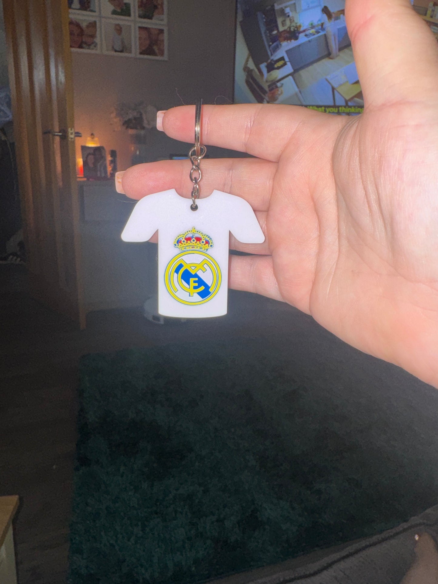 White acrylic Madrid theme keychain